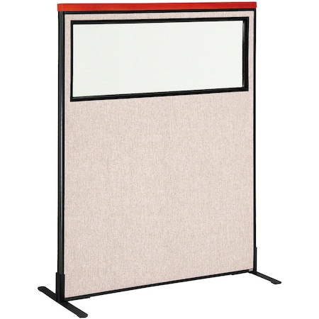 Interion By Global Industrial Interion Deluxe Freestanding Office Partition Panel w/Partial Window 48-1/4inW x 61-1/2inH Tan 694684WFTN